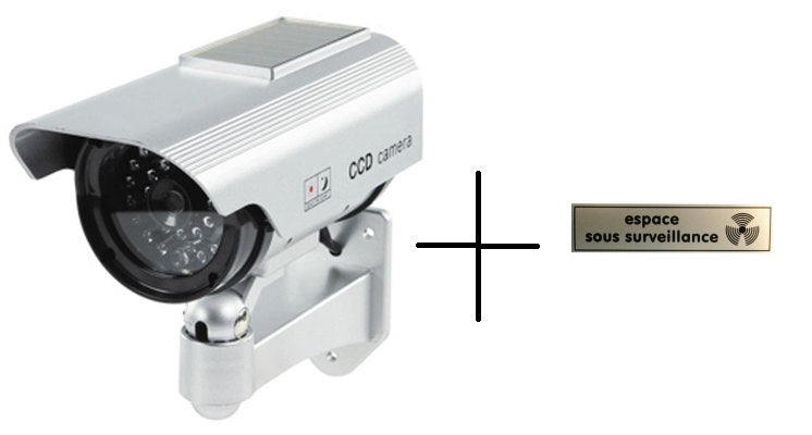 Camera video factice + 1 etiquette ets ir exterieur etanche solaire led clignoteur surveillance ECLATS DESTOCKAGE