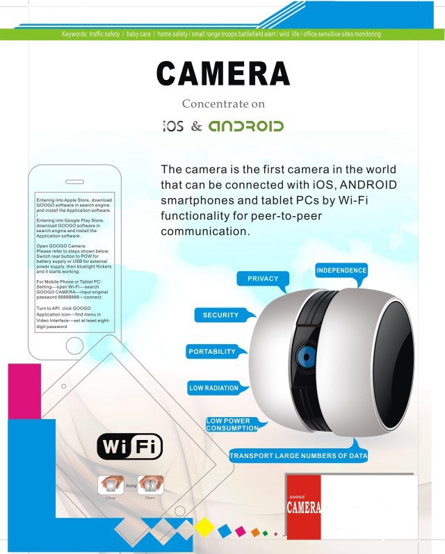 Camera wifi ip googo couleur sans fil iphone surveillance video a distance ECLATS DESTOCKAGE