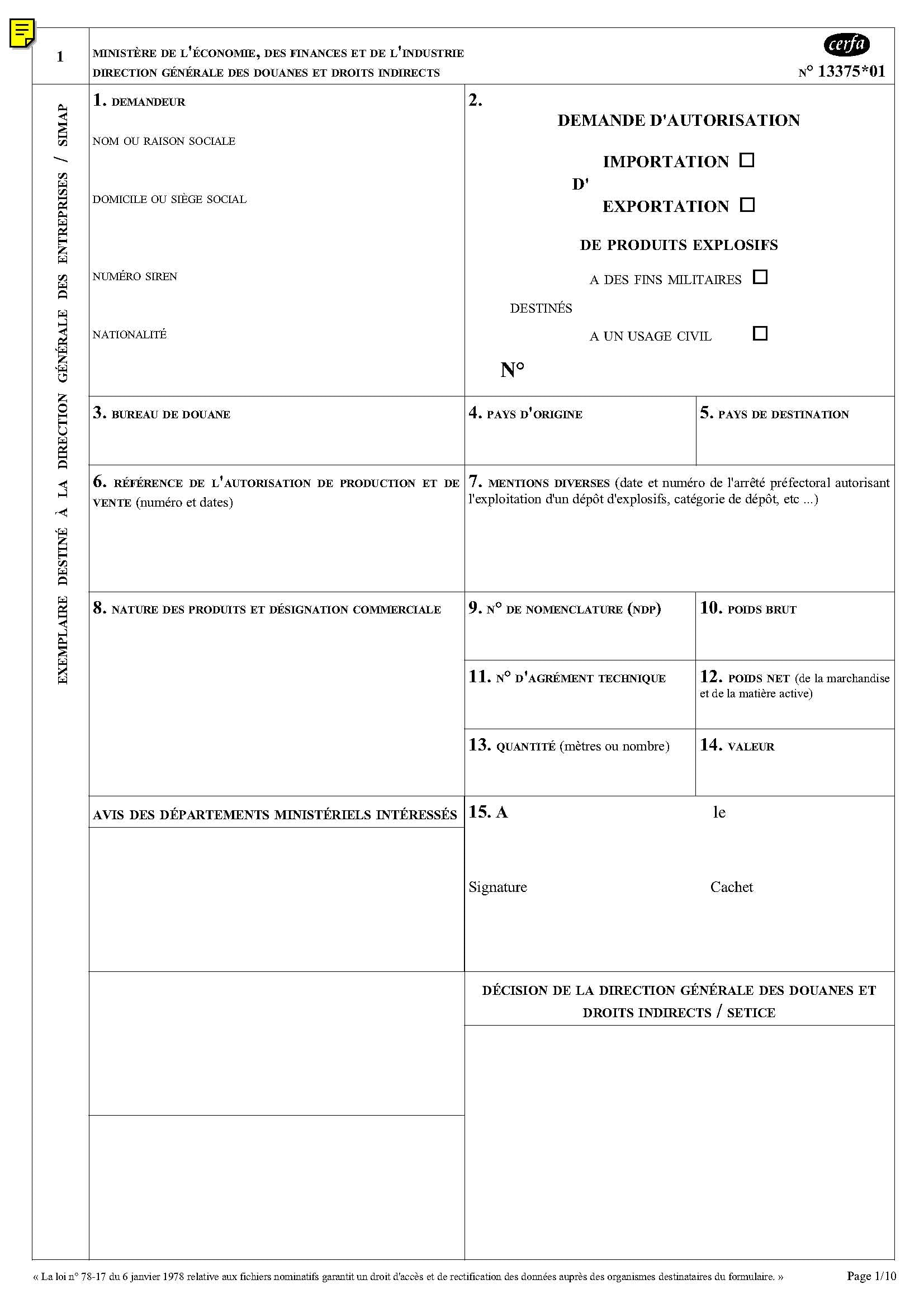 Certificat d autorisation d exportation de produit explosif a usage civil - ECLATS DESTOCKAGE
