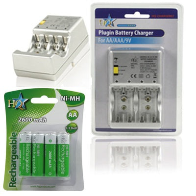 Chargeur pile rechargeable nimh aa aaa + 4 batteries lr06 2600mah ECLATS DESTOCKAGE