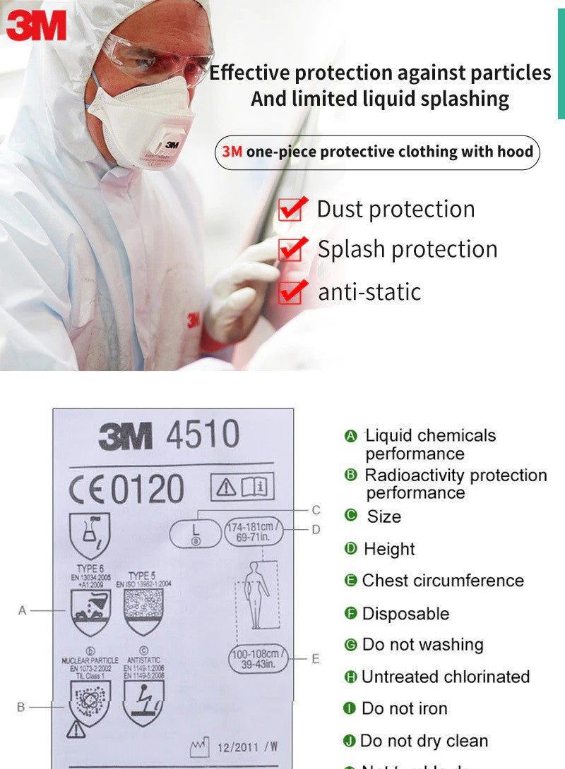 Combinaison 3m 4510 Taille L électricité statique vetement protection efficace contre les particules anti-poussière, peinture ECLATS DESTOCKAGE
