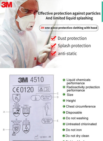 Combinaison 3m 4510 Taille L électricité statique vetement protection efficace contre les particules anti-poussière, peinture ECLATS DESTOCKAGE