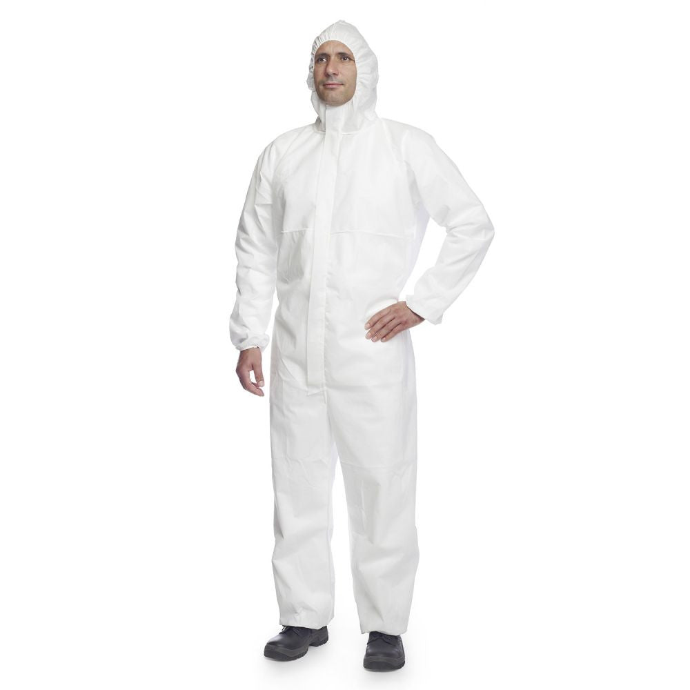 Combinaison protection chimique SMS polypropylène 55 g/m2 EN 13034 Type 5 & 6 EN 1073-2 taille L ECLATS DESTOCKAGE