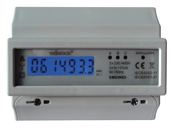 Compteur horaire energie wattmetre kwh triphasé 4 fils 380v 100a montage rail din 7 modules emdin03 ECLATS DESTOCKAGE