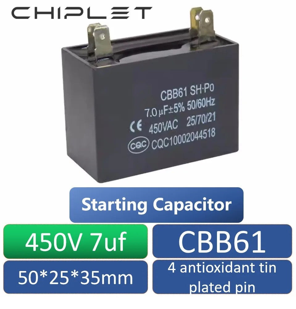 Condensateur 4 bornes 7uf 7µf 7 µf uf micro farad 450v cbb61 500v ac rectangle moteur ventilateur 50/60Hz ECLATS DESTOCKAGE