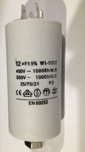 Condensateur de demarrage 12 mf 12µf 12 mf µf micro farad 500v 400v 450v double cosse faston - ECLATS DESTOCKAGE