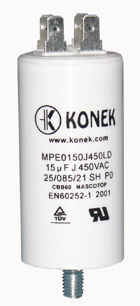 Condensateur de demarrage moteur 15µf 15 mf 450v sue15u double cosse faston 6.mm m8 cbb60 ECLATS DESTOCKAGE