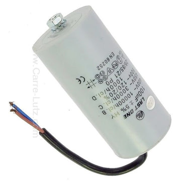 Condensateur permanent a cable 100 mf condo 100 uf mf micro farad cable - ECLATS DESTOCKAGE