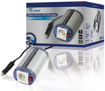 Convertisseur 12v 220v 150w + USB avec plot terre 230v 240v hq-INV150wu12f - ECLATS DESTOCKAGE