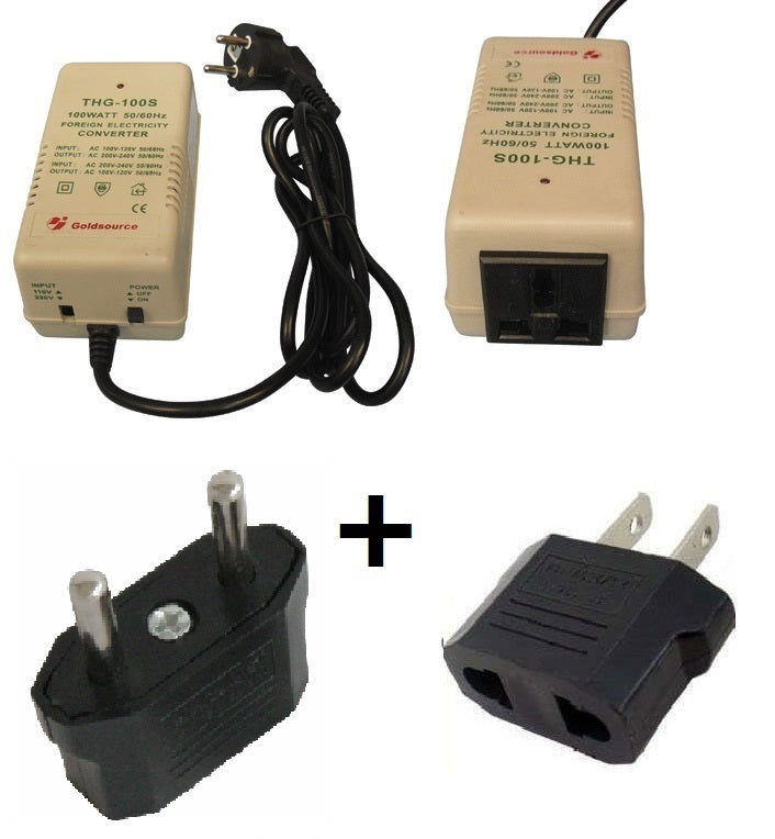 Convertisseur reversible 220v 110/220 110v 100w + 2 adaptateurs - ECLATS DESTOCKAGE
