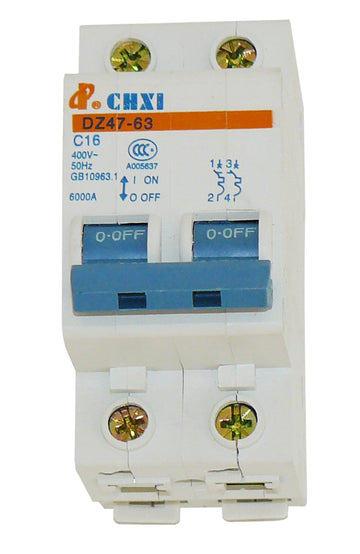 Disjoncteur modulaire 2p bipolaire calibre 16a rail din courbe c dz47-63 c16 certifié ce ECLATS DESTOCKAGE