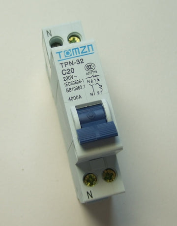 Disjoncteur modulaire bipolaire rail din 20a phase + neutre com.1p+n c20 4,5ka ECLATS DESTOCKAGE
