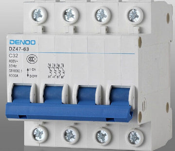 Disjoncteur tetrapolaire 32a 3 ph n 380v rail din courbe c c32 dz47-63-4p-32 modulaire 3p n 400v ac ECLATS DESTOCKAGE