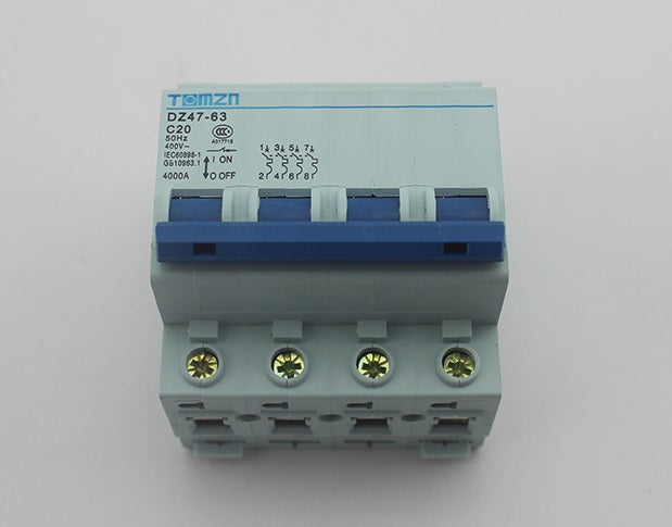 Disjoncteur tetrapolaire 380v rail din 20a 3 ph n c20 dz47-63-4p-20 modulaire courbe c 400v ac ECLATS DESTOCKAGE