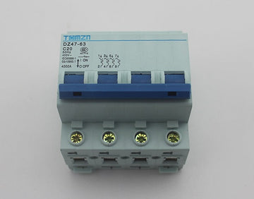 Disjoncteur tetrapolaire 380v rail din 20a 3 ph n c20 dz47-63-4p-20 modulaire courbe c 400v ac ECLATS DESTOCKAGE