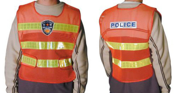 Gilet reflechissant polyester rouge jaune police amelioration visibilite police ECLATS DESTOCKAGE