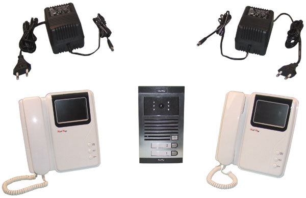 Interphone electronique portier video couleur saillie (1 caméra 2 moniteurs) collectif 2 logements ECLATS DESTOCKAGE