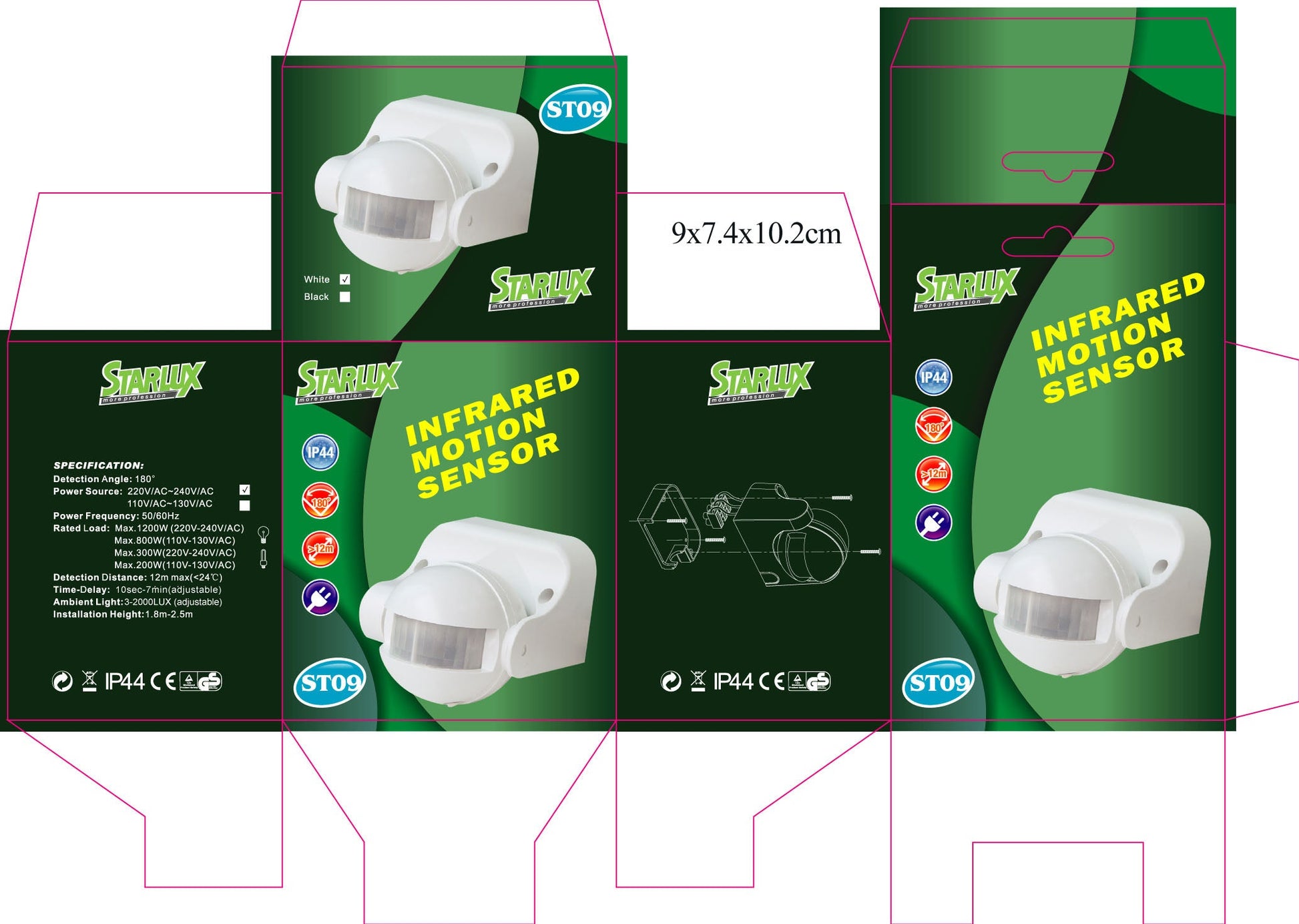 Interrupteur eclairage 220v 1200w st09 detecteur mouvement volumetrique infrarouge etanche ip44 240v ECLATS DESTOCKAGE