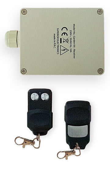 Kit récepteur d’extérieur 220V 2 canaux 12A + 2 Télécommandes 433 MHz grille volet éclairage jardin SUPRK004 ECLATS DESTOCKAGE
