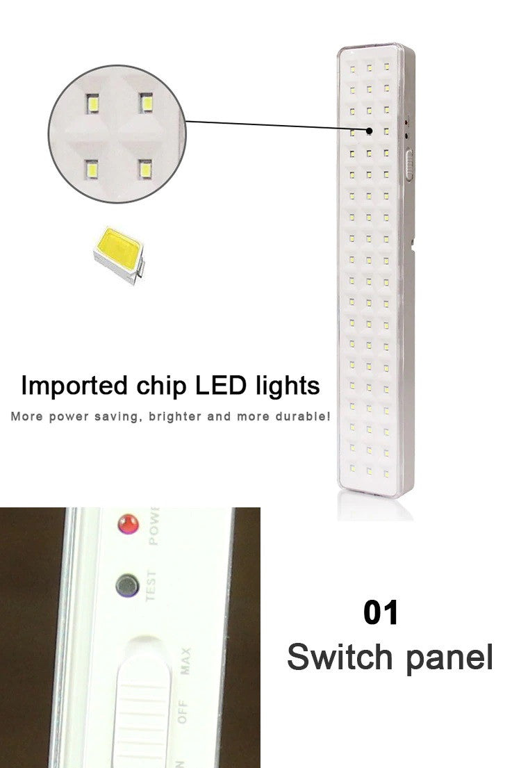 Lampe eclairage rechargeable 60 led autonomie 6 a 10h batterie secour 1800mAh 220v ECLATS DESTOCKAGE