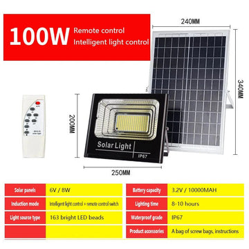 Lampe panneau solaire LED 100w télécommande etanche norme IP67 éclairage d'extérieur deporté ECLATS DESTOCKAGE