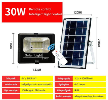 Lampe panneau solaire LED 30w télécommande etanche norme IP67 éclairage d'extérieur deporté ECLATS DESTOCKAGE