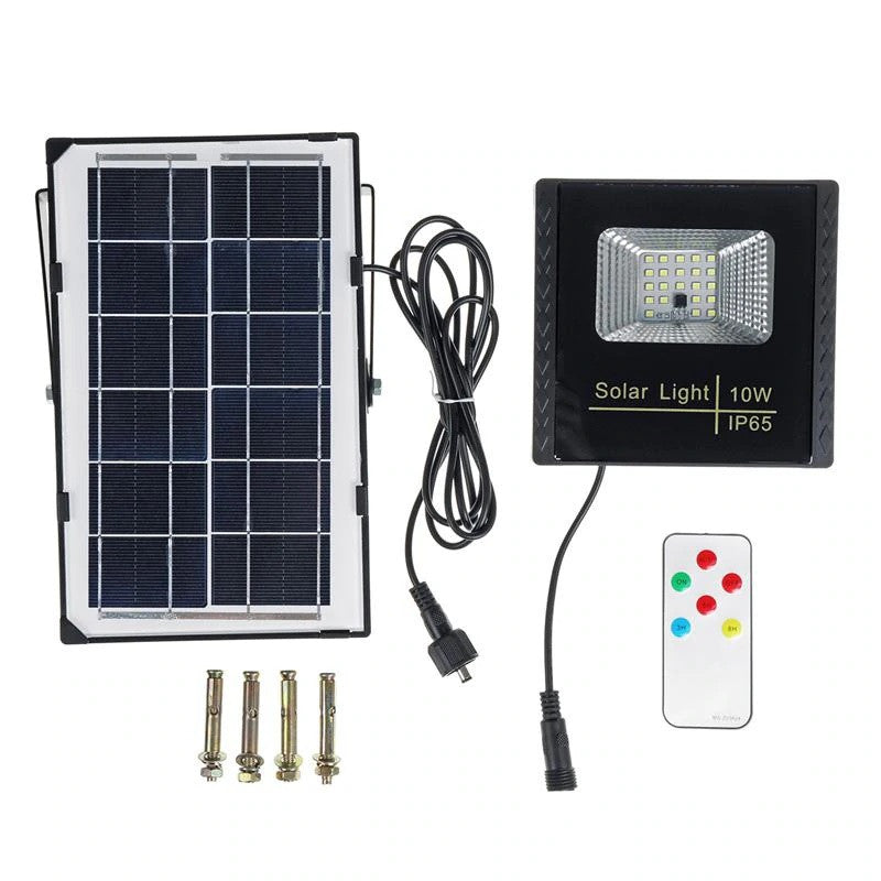 Lampe solaire 10w + panneau solaire + batterie + telecommande eclairage 22LED IP65 spot lumiere ECLATS DESTOCKAGE