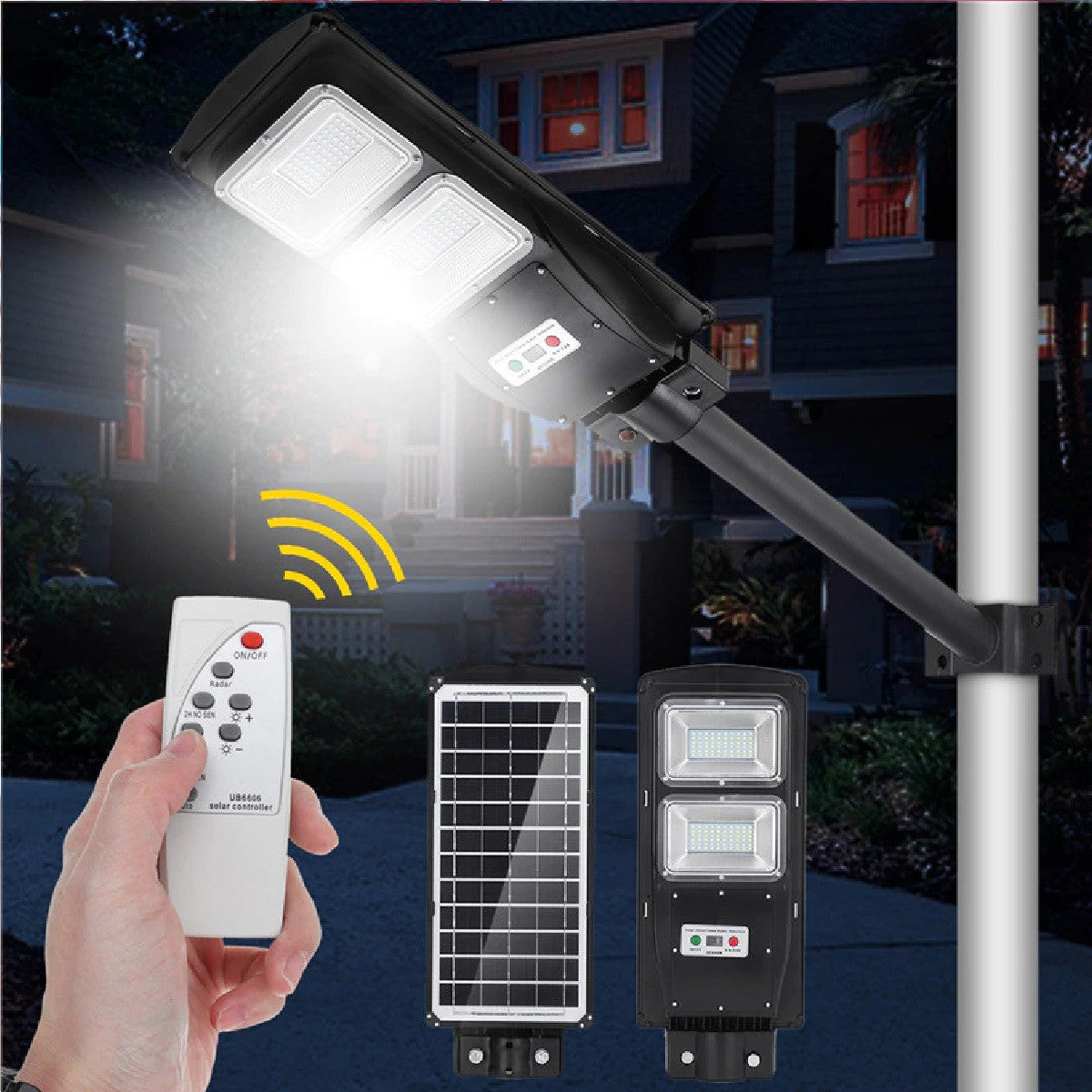 Lampe solaire Réverbère LED 60W Radar PIR capteur de mouvement télécommande ECLATS DESTOCKAGE