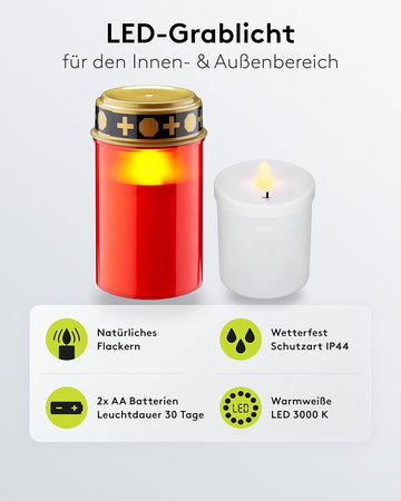 lampes cimetiere + 2 piles aa incluses veilleuse de neuvaine a led eclairage ampoule bougie tombe ECLATS DESTOCKAGE