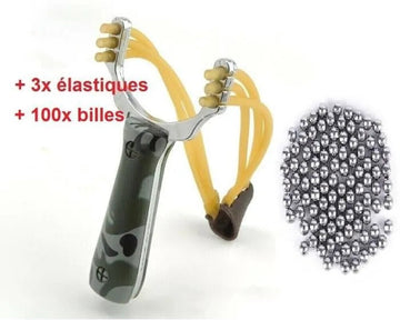 Lance pierre fronde + 100 billes 6mm peche chasse 3 elastiques catapulte arbalète tir poisson defense ECLATS DESTOCKAGE