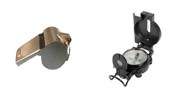 Lot 1 boussole look militaire loupe pliable + 1 sifflet métal police militaire à roulette bille ECLATS DESTOCKAGE
