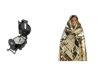 Lot 1 boussole look militaire pliable marqueur de cap + 1 couverture de survie protection froid ECLATS DESTOCKAGE