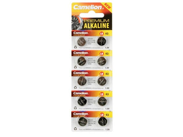 Lot 10 piles bouton alkaline pour montre 1.5v 108mah lr43 ag12 d386 386 sr43w sr43 g12 camelion ECLATS DESTOCKAGE