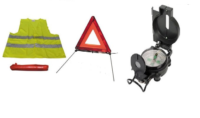 Lot boussole look militaire loupe pliable + triangle signalisation r27en11+ gilet réfléchissant xl ECLATS DESTOCKAGE