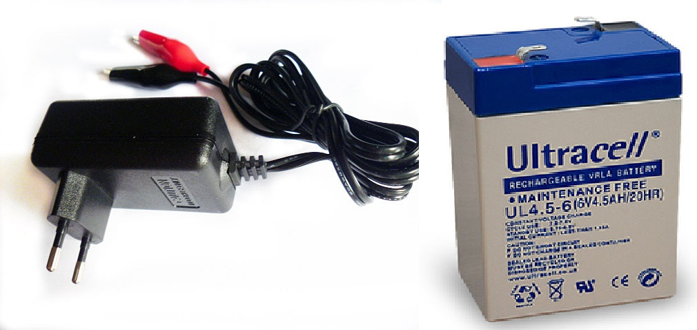 Lot de 1 chargeur 220vca 6vcc 7.2v + 1 batterie 6v 4ah 4.5ah pour jouet etc ECLATS DESTOCKAGE