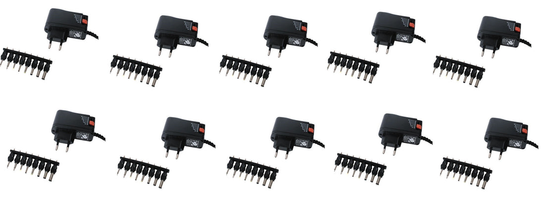 Lot de 10 alimentations universelles 110v 220v 10w 1.5a 3v 4.5v 6v 7.5v 9v 12v compacte secteur ECLATS DESTOCKAGE