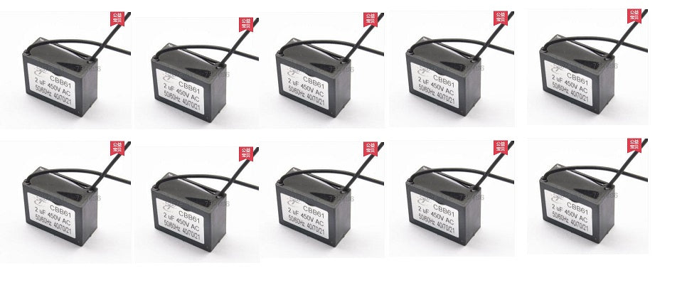 Lot de 10 Condensateurs cbb61 2uf 450v 2mf 2 uf mf micro farad 50/60hz condo demarrage moteur - ECLATS DESTOCKAGE