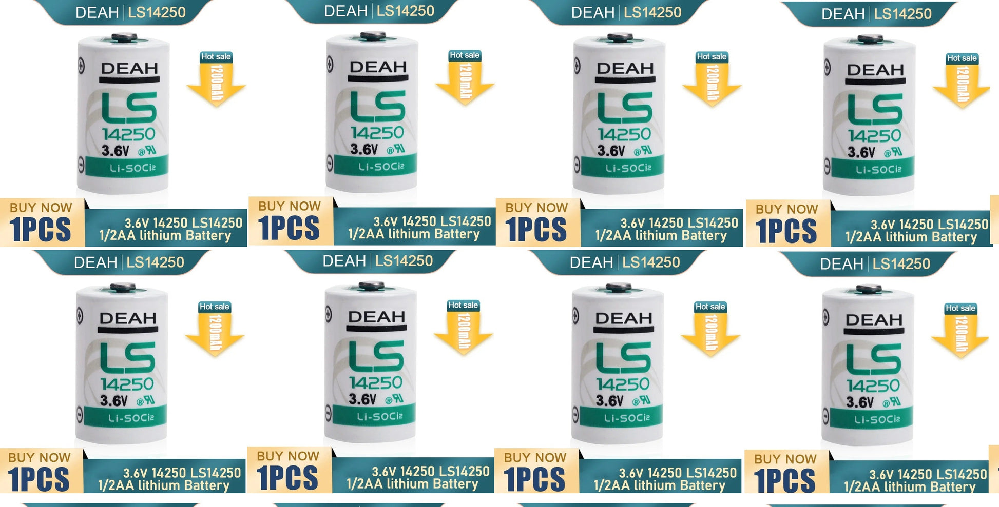 8 piles lithium 1/2aa 3.6v lr14250 lsa1200 er14250 er14255 ls14250 sl750 ECLATS DESTOCKAGE