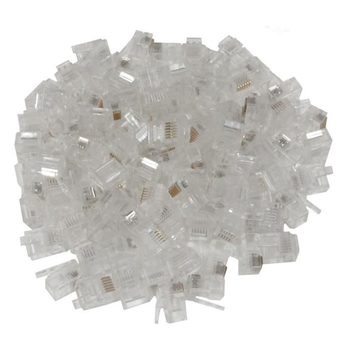 Lot de 100 fiches cristal plug rj45 8p/8c a sertir reseau 8p8c prise telephonique telephonie cat6 ECLATS DESTOCKAGE