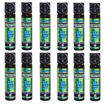 Lot de 12 aerosols défense securite police gaz paralysant cs 75ml bombe lacrymogene spray ECLATS DESTOCKAGE