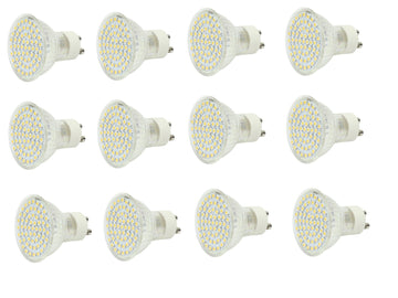Lot de 12 ampoules 4w spot blanc chaud 60 leds gu10 3.5w 220v 230v smd 3528 240v eclairage ECLATS DESTOCKAGE