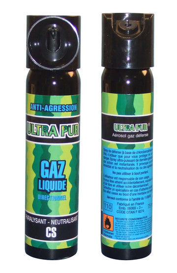 Lot de 2 aerosols gaz paralysant cs 2% 75ml bombe lacrymogene spray légitime défense securite police ECLATS DESTOCKAGE