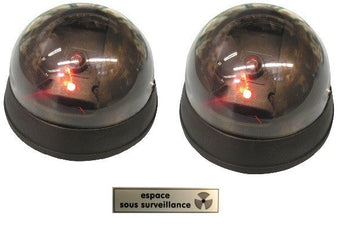 Lot de 2 cameras dome video led + 1 etiquette clignotante surveillance alarme factice securite ECLATS DESTOCKAGE