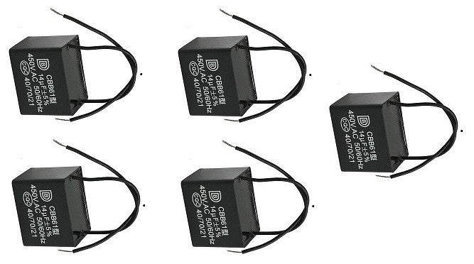 Lot de 5 condensateurs 14uf 14mf 14 mf uf micro farad 450v 500v ac rectangle cbb61 demarrage moteur ventilateur 50/60Hz ECLATS DESTOCKAGE