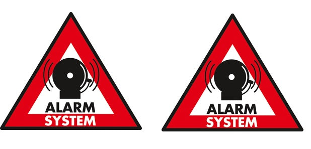 Lot de 2 etiquettes dissuasive panneau sticker systeme alarme autocollant adhesif system protection ECLATS DESTOCKAGE