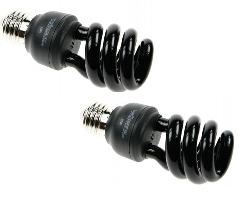 Lot de 2 lampes uv ampoule lumiere noire fluocompacte spirale e27 t3 15w 20w 220v 230v 240v ultraviolet ECLATS DESTOCKAGE