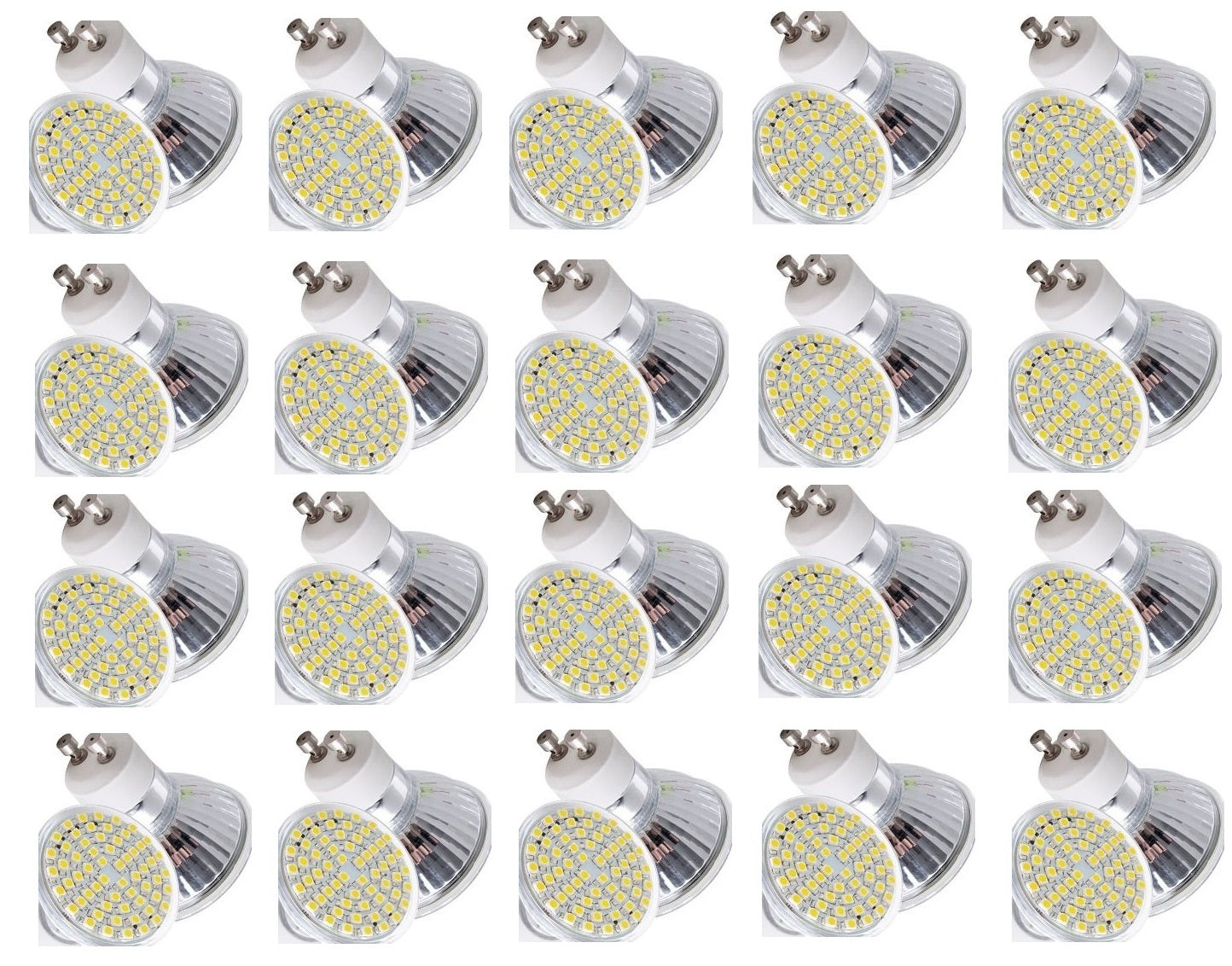 Lot de 20 ampoules 60 leds gu10 blanc chaud 3w 3.5w 4w 220v 230v smd 3528 spot 240v ECLATS DESTOCKAGE