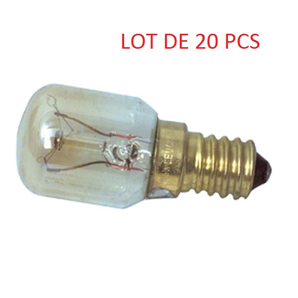 Lot de 20 ampoules tube e14 15w 220v t22 veilleuse 55x25mm lampe pour frigo four congelateur ECLATS DESTOCKAGE