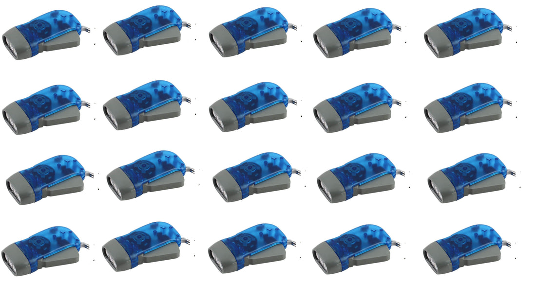 Lot de 20 lampes torche dynamo eclairage lumiere gratuite 3 led economique energie renouvelable ECLATS DESTOCKAGE