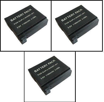 Lot de 3 batteries 1160mah 3.8v ahdbt-401 ahdbt401pour camera gopro Hero4 - ECLATS DESTOCKAGE